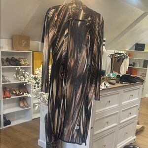 Fashion Nova Black and Brown Long Sleeve Dress